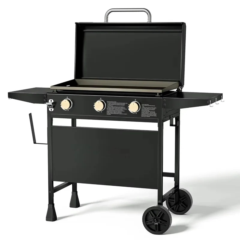 Camping Cooking Flat Top - สถานีทำอาหารกลางแจ้งแบบมีล้อ พร้อมเตาปิ้งย่างแบบตั้งโต๊ะ ดีไซน์ 2-in-1 สำหรับแคมป์ปิ้ง ปิกนิก