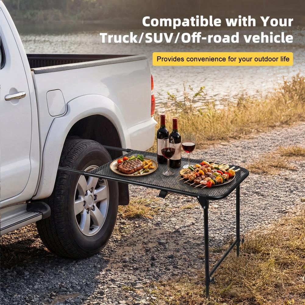 Camping Cooking Table - โต๊ะตั้งแคมป์แบบติดตั้งกับยางรถยนต์, โต๊ะพับเหล็กสำหรับงานปาร์ตี้ท้ายรถ, ปิกนิก, ทำอาหารกลางแจ้ง, โต๊ะสำหรับงานสังสรรค์ที่ท้ายรถ, ใช้ได้กับยางรถยนต์และรถ