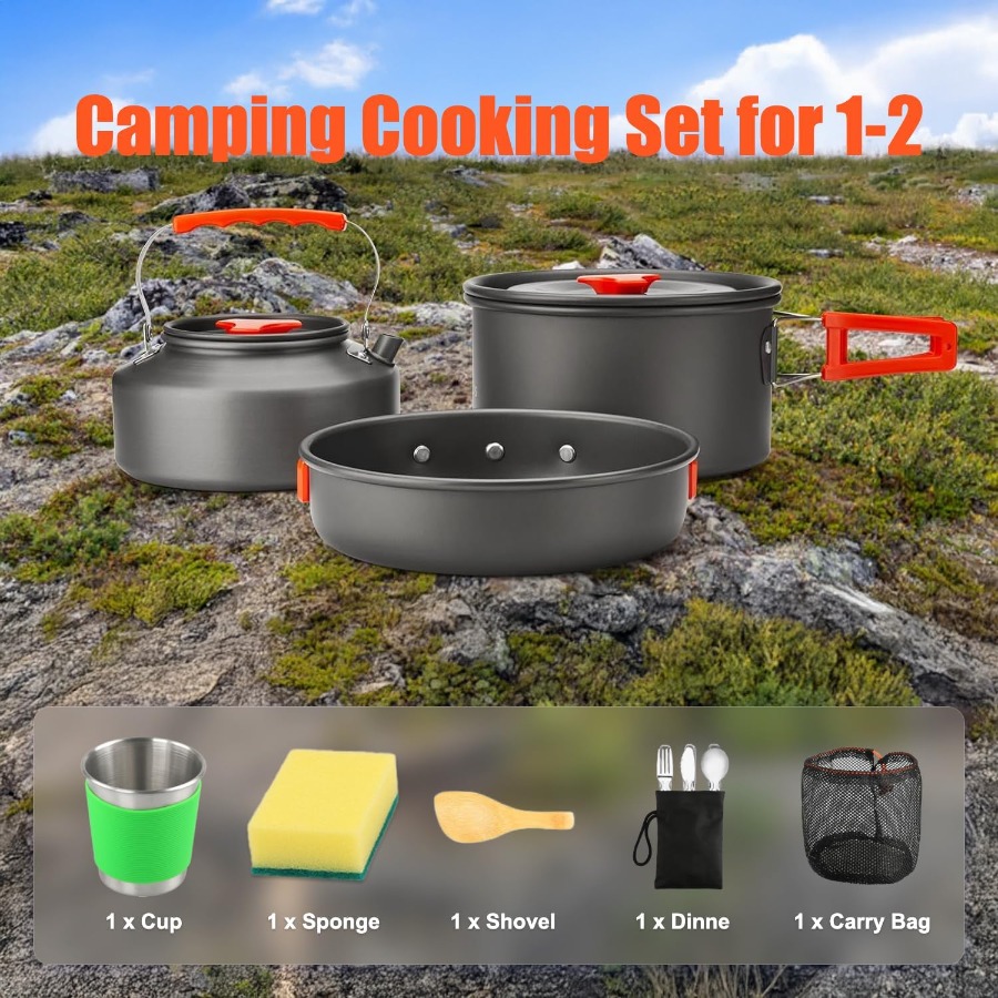 ชุดเครื่องครัวสำหรับแคมป์ปิ้ง: - Camping Hiking Cooking บทวิจารณ์และราคา
